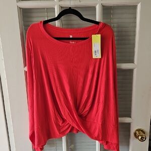 NWT Alll in Motion Coral Twist-Front Long Sleeve Top. Sz 4X